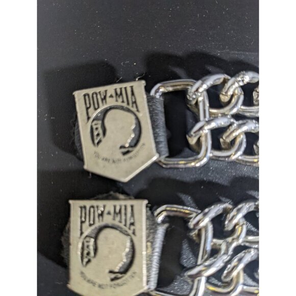 2 POW/MIA MILITARY VET. DIAMOND CUT CHROME CHAIN MOTORCYCLE VEST EXTENDERS USA - Picture 2 of 6